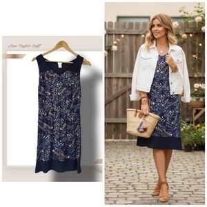 🌿Ann Taylor Loft Women's Medium Blue Floral Sleeveless Elastic Waist Dress